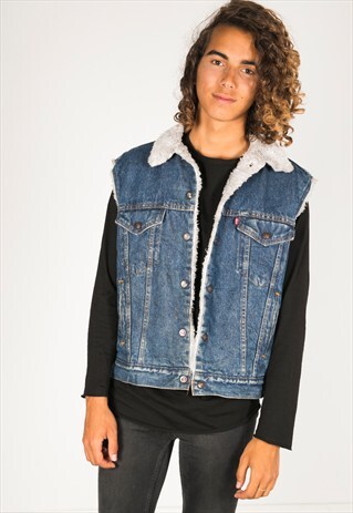 VINTAGE 80S LEVIS WINTER DENIM WAISTCOAT / R344