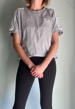 Vintage Grey Adidas 3 Stripes T-Shirt