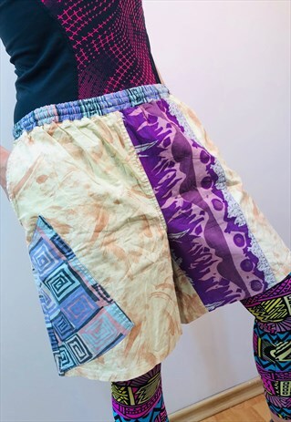 80S VINTAGE HAWAII YELLOW AZTEC BEACH SWIMSUIT SHORTS