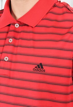 Vintage Adidas Polo Shirt in Red with Spell Out Logo Large