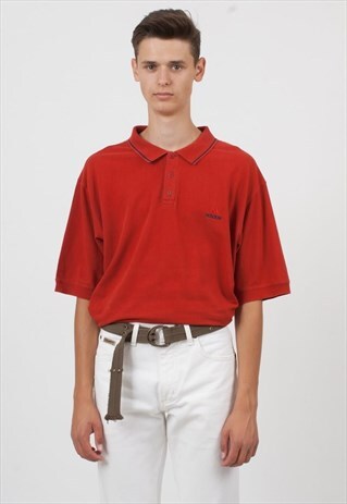 VINTAGE RED ADIDAS SHORT SLEEVE POLO SHIRT TOP