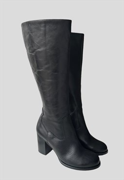 Duo Boots Black Leather Ladies Heeled Boots Size 5