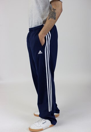 VINTAGE 90'S ADIDAS NAVY PATTERN TRACKSUIT BOTTOMS