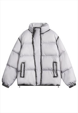 Asymmetric bomber jacket shiny puffer winter coat in grey