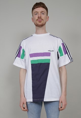 VINTAGE ADIDAS 90'S WHITE/ MULTICOLOUR T-SHIRT