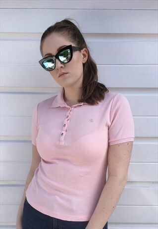 WOMENS PINK RALPH LAUREN TOP COLLAR SHORT SLEEVED POLO SHIRT