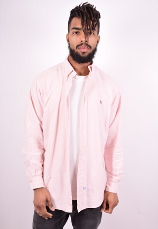 RALPH LAUREN MENS VINTAGE SHIRT LARGE PINK STRIPES 90'S