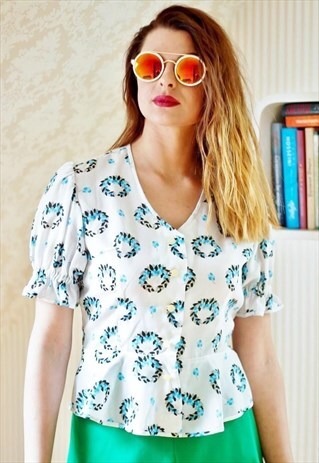 WHITE SHORT SLEEVE PEPLUM BLOUSE