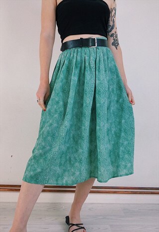 90S SNAKESKIN GREEN PATTERNED MIDI SKIRT