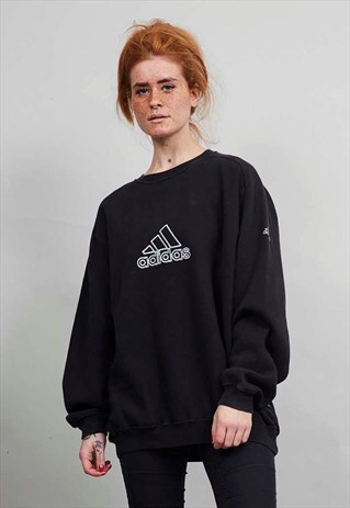 SUPER OVERSIZED 90'S ADIDAS BLACK CLASSIC SWEATER