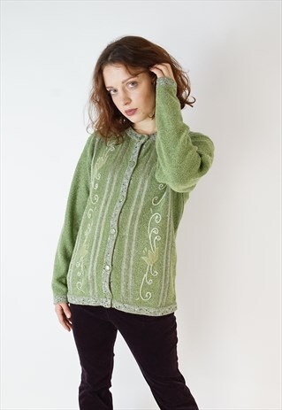 VINTAGE 90S GREEN FLORAL CARDIGAN