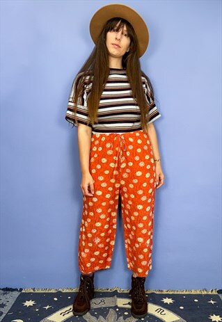 VINTAGE 90'S DUSTY ORANGE FLORAL TROUSERS