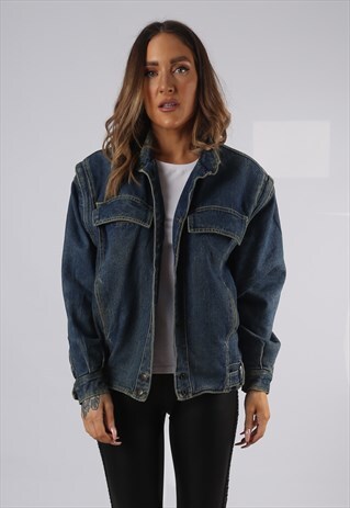 VINTAGE LINED DENIM JACKET OVERSIZED FITTED UK 12 (HP1U)