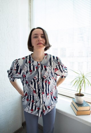VINTAGE 70'S MULTICOLOUR PUFF SLEEVED BLOUSE
