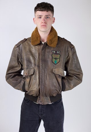 VINTAGE FUR COLLARED BROWN LEATHER BIKER JACKET
