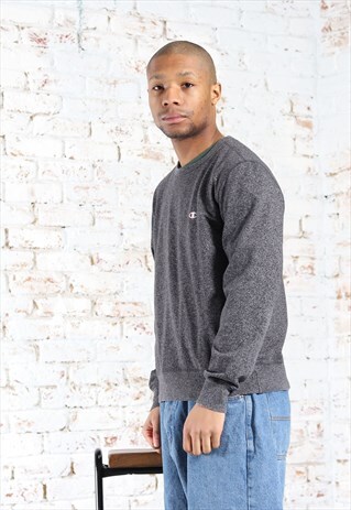 VINTAGE CHAMPION LOGO CREWNECK SWEATSHIRT GREY