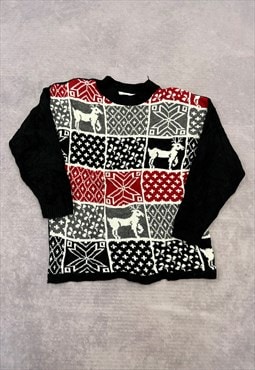 Vintage Knitted Jumper Abstract Deer Patterned Knit Sweater