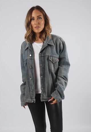 VINTAGE DENIM JACKET OVERSIZED FITTED UK 16 XL (C91F)