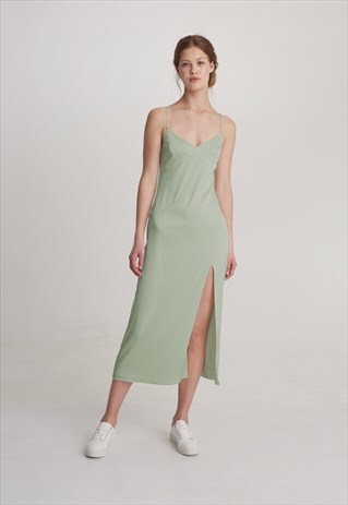 SATIN SLIP MIDI PROM COCKTAIL EVENING DRESS