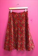 Vintage Skirt Red Paisley Print High Waist Cotton