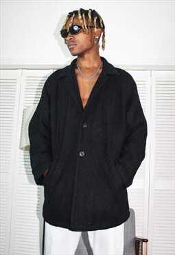 Vintage 90s Black Button Up Collared Lined Cotton Jacket