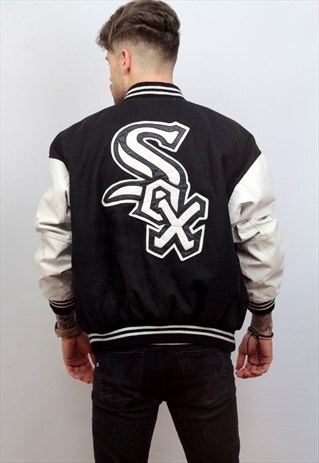 1990'S VINTAGE WHITE SOX BASEBALL JACKET IN BLACK