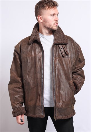 VINTAGE LEATHER AVIATOR FLEECE JACKET