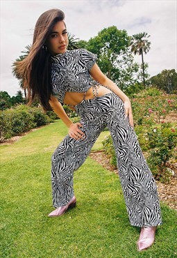 Backless Zebra Animal Print Jumpsuit With High Neck