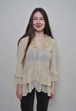 Vintage ruffled blouse, transparent Edwardian shirt