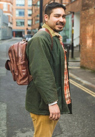 VINTAGE GREEN WAXED JACKET WITH DESIGNER LINING (MADE IN UK)