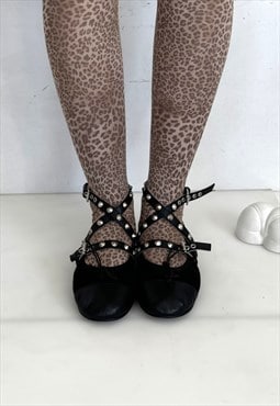 Vintage Y2K cute studded ballet flats in gothic black