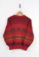 VINTAGE KNITWEAR CARDIGAN BUTTON UP WOOL RED LADIES MEDIUM