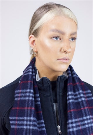 VINTAGE BLUE AND RED TARTAN SCARF