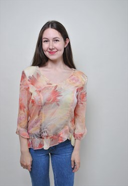 Y2k floral blouse, vintage pullover shirt 