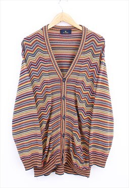 Vintage Pattern Knit Cardigan Multicolour Striped Button Up