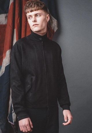 STRETFORD SUEDETTE BLACK HARRINGTON JACKET