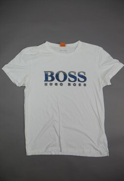 Vintage Hugo Boss Spell Out T Shirt in White with Logo