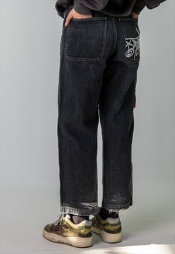 Dark Grey 90s Baggy Hip Hop  Cargo Skater Trousers Pants Jea