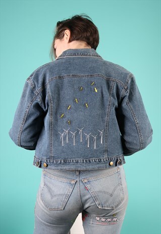 VINTAGE REWORKED DENIM JACKET IN BLUE WITH EMBROIDERY