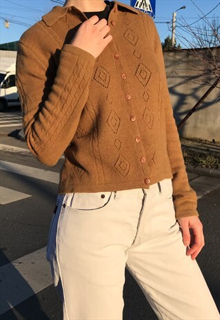 WOOL BLEND BROWN CARDIGAN