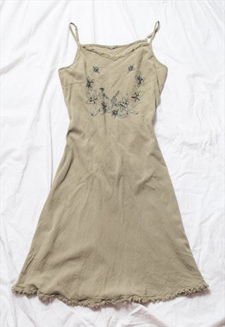 Vintage Y2K Whimsigoth Slip Dress in Khaki