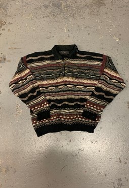 Vintage Abstract Knitted Jumper Funky 3D Patterned Sweater