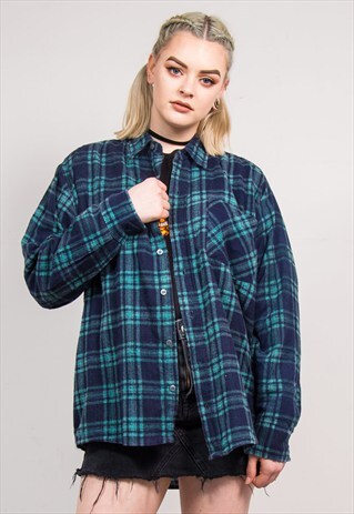 90'S VINTAGE GRUNGE STYLE CHECK OVERSIZE FLANNEL SHIRT