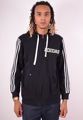 ADIDAS MENS VINTAGE HOODIE JACKET LARGE BLACK 90S