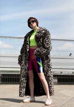 Vintage 90's Festival Oversize Leopard Pattern Faux Fur Coat