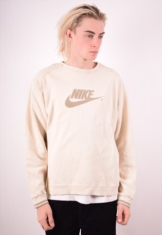 NIKE MENS VINTAGE SWEATSHIRT JUMPER LARGE BEIGE 90S