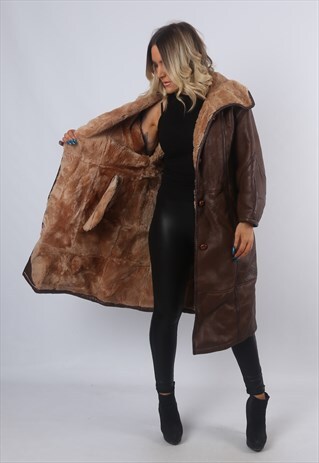 SHEEPSKIN LEATHER SHEARLING COAT JACKET 90'S UK 18 (BJDW)