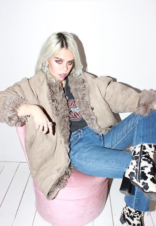 PREMIUM VINTAGE ASH BROWN SUEDE SHEARLING SHEEPSKIN JACKET