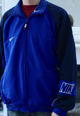 VTG 90S NIKE SPELLOUT TRACKSUIT JACKET ZIP UP BLUE LOGO