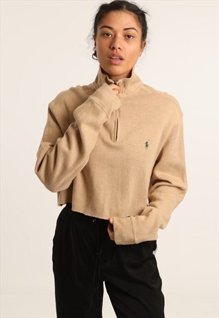 VINTAGE RALPH LAUREN EMBROIDERED CROPPED 1/4 ZIP SWEATSHIRT